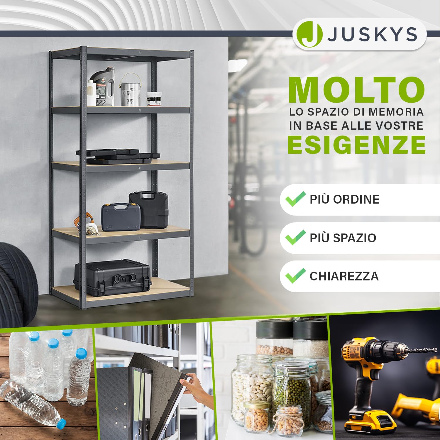 Juskys Scaffale Basic 200x100x60 cm 875 kg 5 ripiani scaffale in metallo grigio