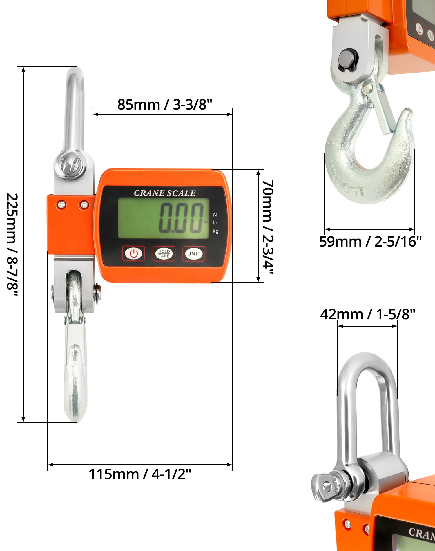 QWORK® Bilancia sospesa digitale, 500kg, bilancia a sospensione in alluminio, per la pesatura del molo, industriale, pesca