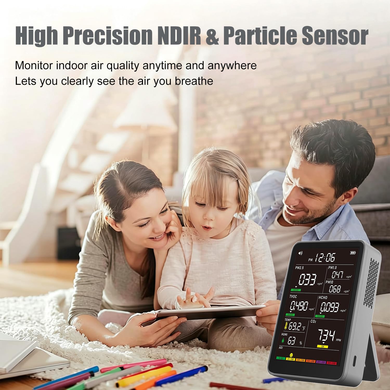 16-in-1 Indoor Air Quality Monitor, High-Precision Multi-Parameter Smart Air Quality Tester with HD Real-Time Color Screen, Portable Air Quality Monitor for Home, Office, Cars, Bedroom (Dark Gray) — Amazon image 6