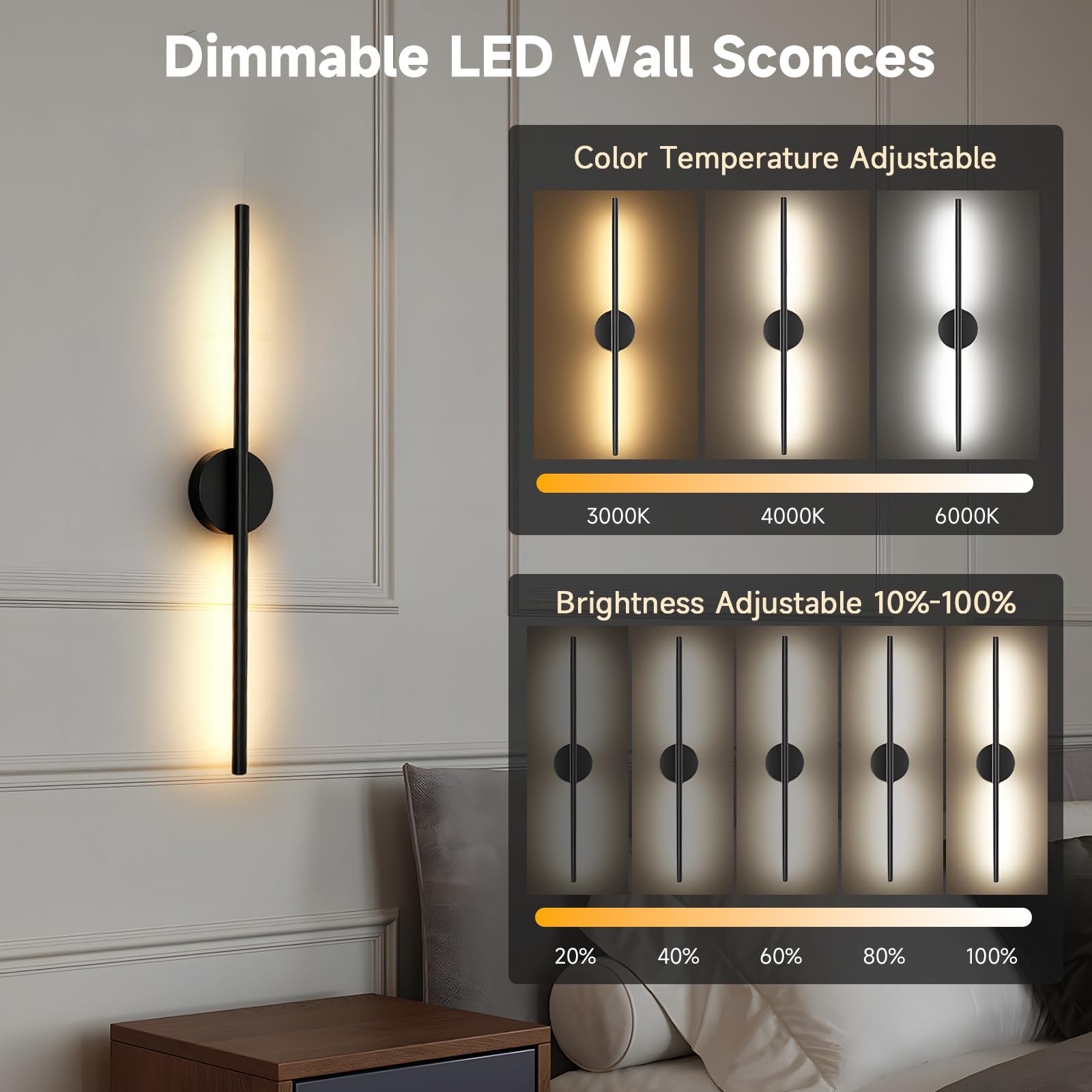 EDISHINE 2 stuks oplaadbare wandlamp voor binnen, RGB LED wandlamp zonder stroomaansluiting, draadloze wandlamp dimbaar met afstandsbediening, 12 kleuren, 2 dynamische modi, 3 kleurtemperaturen