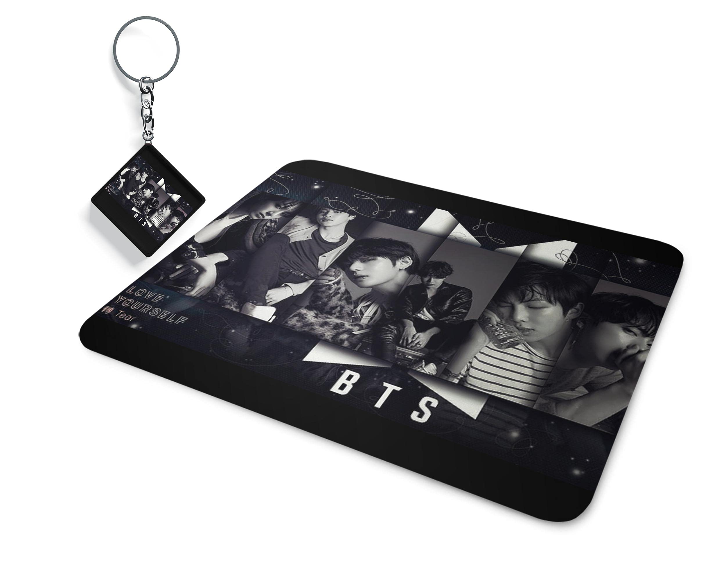 Morons [Keychain Included] Love Yourself BTS Merchandise Mouse Pad | Printed Designer K pop Mousepad with BTS Keychain | Pack of 1