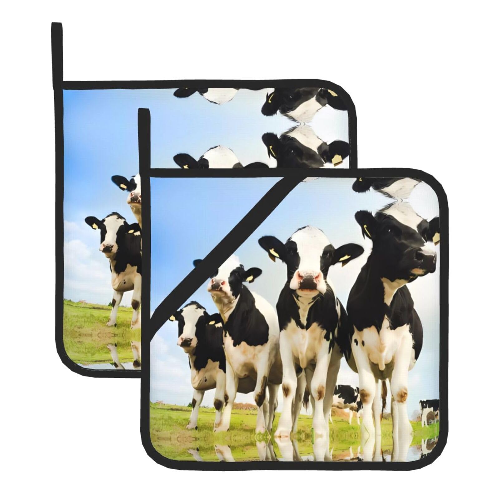 YYHHAOFA cute cow Prints Square Hot Pot Pads - Waterproof Kitchen Throw Layers for Countertop, Oven & Grill - Durable Heat Resistant Pads with Hanging Loop (2-Pack)