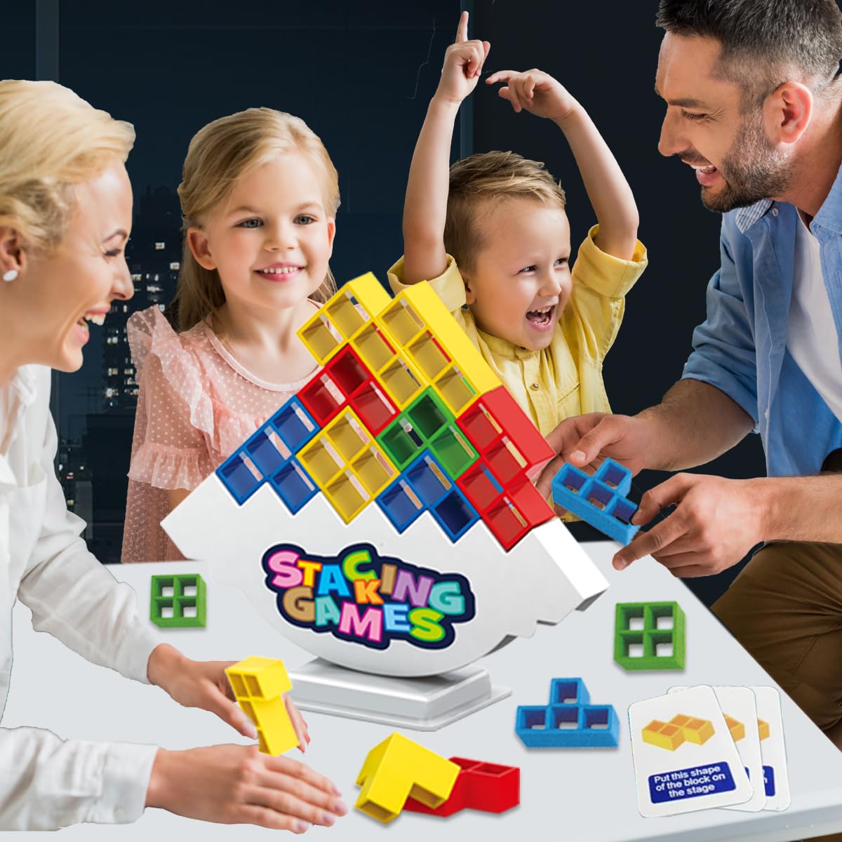 iuuoi 64 PCS Tetra Board Game for Kids and Adults, Balance Stacking Game for 2 Players+ Party, Family and Friends,Tower Stack Team Building Blocks Toy