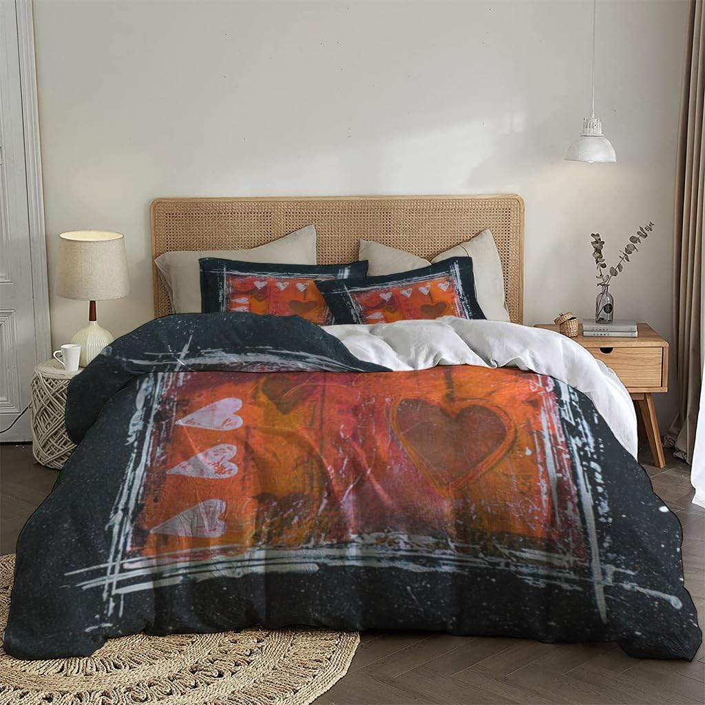 NIBAINLO 布団カバー壁に描かれたハート 肌に優しい ピーチスキン加工 掛け布団カバー 和式 洋式 あったか 布団カバーセット リバーシブル ホームステイ ホテル 家庭兼用