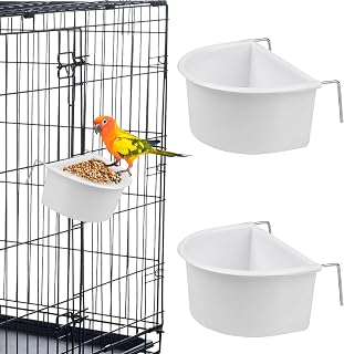 Symphonyw 2-Pack Plastic Bird Feeders for Parrot Cages - Hanging Seed Water Cups for Small Birds, Parakeets, Finches