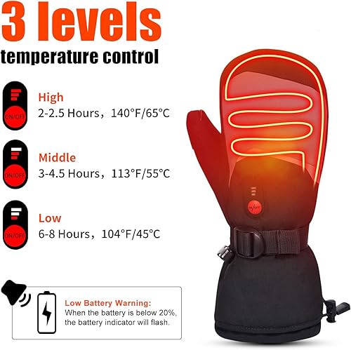 Miniatura 4 de Guantes de esquí calentados para hombres y mujeres y niños, guantes eléctricos recargables con batería para invierno, esquí, patinaje, nieve,