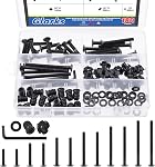 Glarks 181Pcs M6x30/40/50/60/70/80mm Lit de bébé noir Vis de lit Kit d'assortiment Bouchons de bonnet hexagonale avec T-Nuts, rondelles plates, inserts filetés et clé Allen pour le matériel de meubles en bois