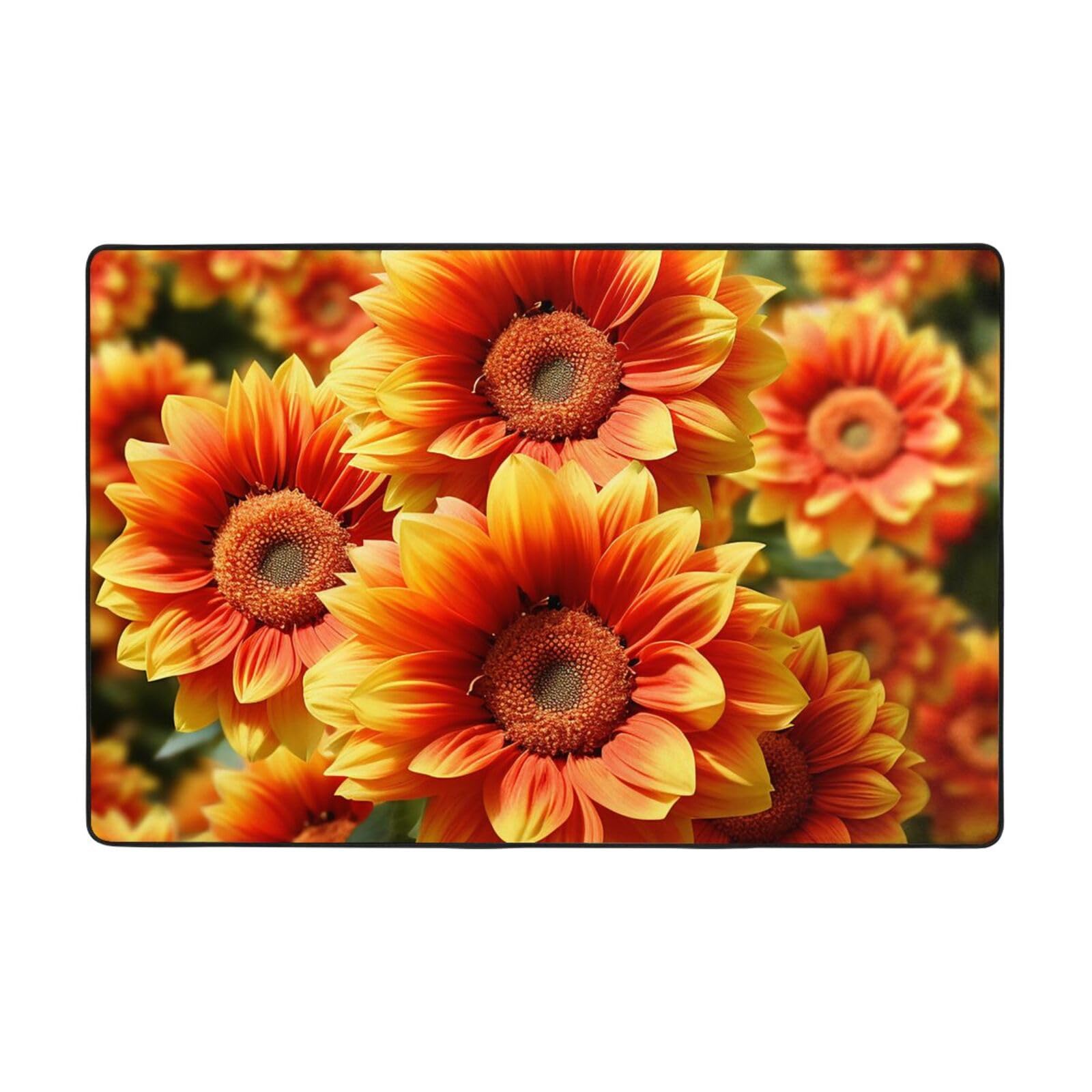 Tapis moderne orange tournesol doux lavable antidérapant salon
