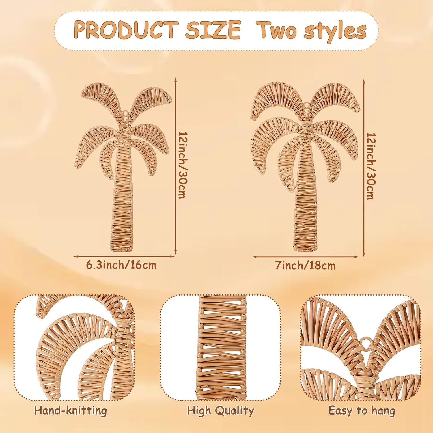 Ovveroche 2 Pcs Boho Wall Decor Rattan Woven Palm Trees Basket Wall Art