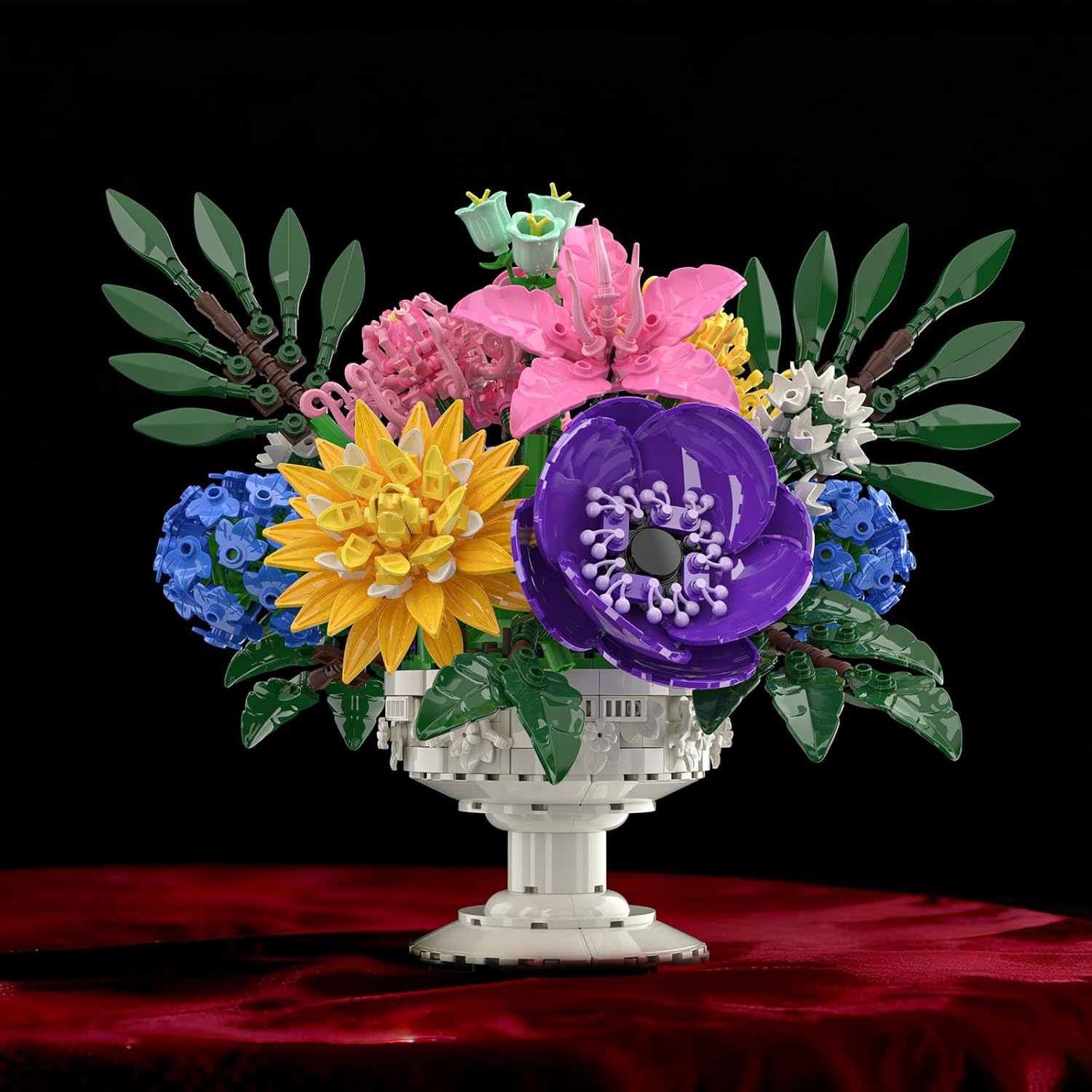 Botanicals Flower Bouquet Building Set - Includes Hydrangeas, Snapdragons, Peonies & More, Artificial Flower Arrangement Toy with Vase, Mother‘s Day Gift for Girls (1081PCS)