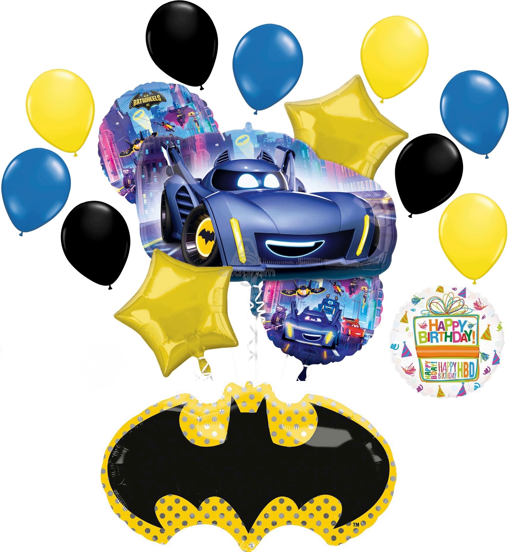 Anagram Batwheels Birthday Party Supplies 16 pc Bat Emblem Balloon Bouquet Decorations, BQ_4205