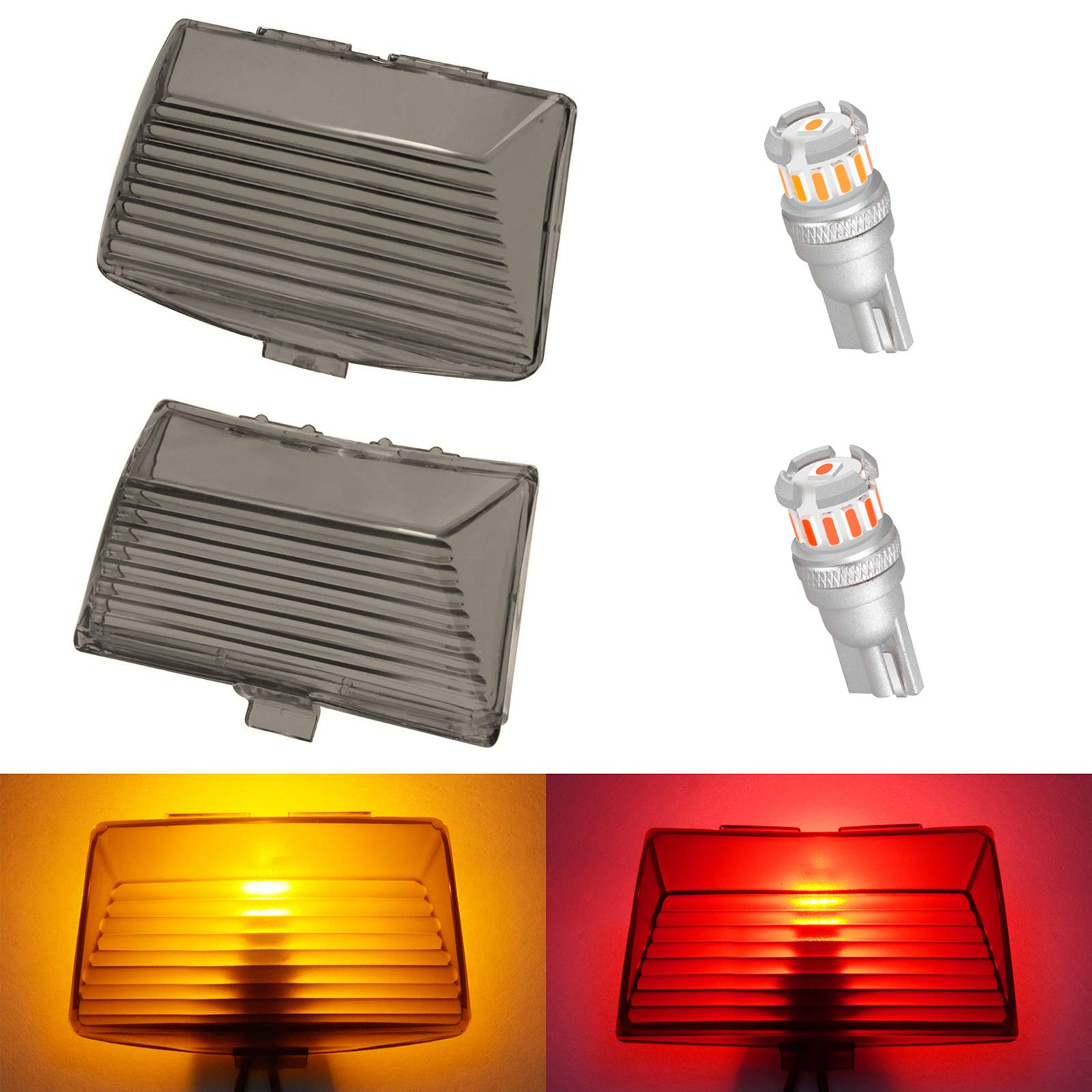 Amazicha Front Rear LED Fender Tips Lights Mud Guards Covers Kit Compatible for Harley Davidson Electra Glide Road King Heritage Softail (Smoked Lens)