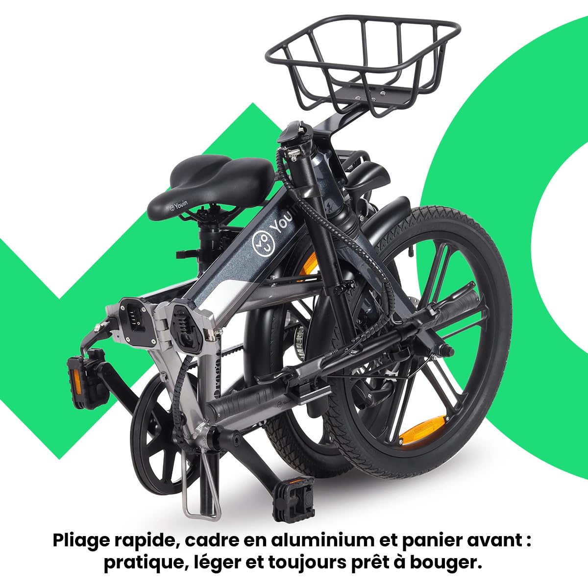 Youin Praga Pro BK1850 Vélo électrique Pliable Fat 20 Pouces Moteur 250 W Sangle Carbone Batterie Amovible jusqu'à 60 km Freins hydrauliques Écran Couleur Suspension 80 mm Premium.