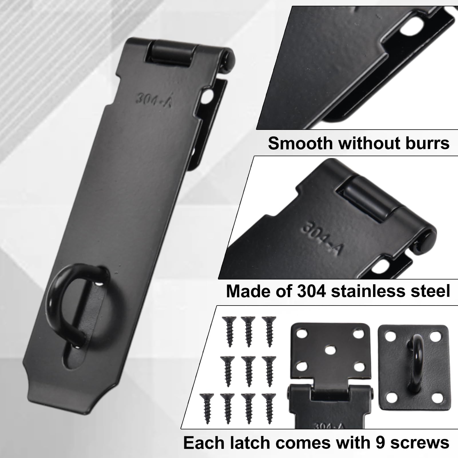 LEONTOOL 2-Pack Door Hasp Latch Locks 5 Inch Packlock Clasp 304 Stainless Steel Heavy Duty Hinge Lock Gate Door Padlock Hasp Lock Latch with Screws for Gates Doors - Image 3