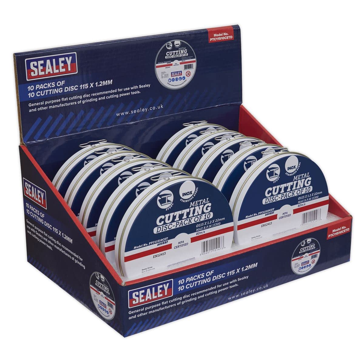 Sealey Cutting Disc 115 X 1.2Mm Countertop Display Box 10 Packs Of 10