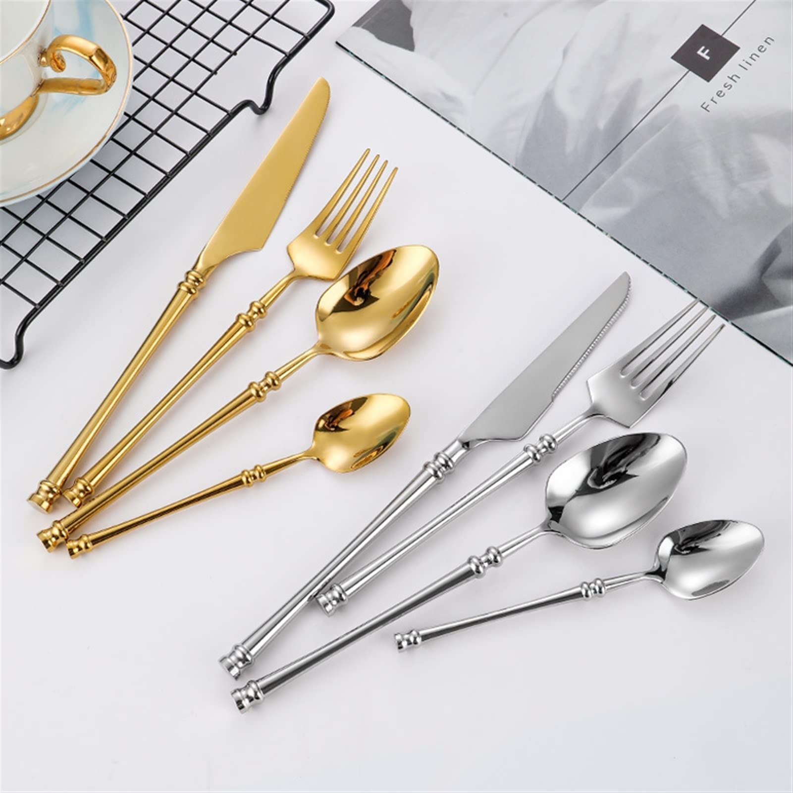 Besteck-Sets Goldbesteck-Set Edelstahl-Geschirr-Set 24-teiliges Messer-Gabel-Kaffeelöffel-Besteck-Set Küche-Abendessen-Geschirr-Set Edelstahl (Color : Black24pcs) (Silver24pcs) (Gold24pcs