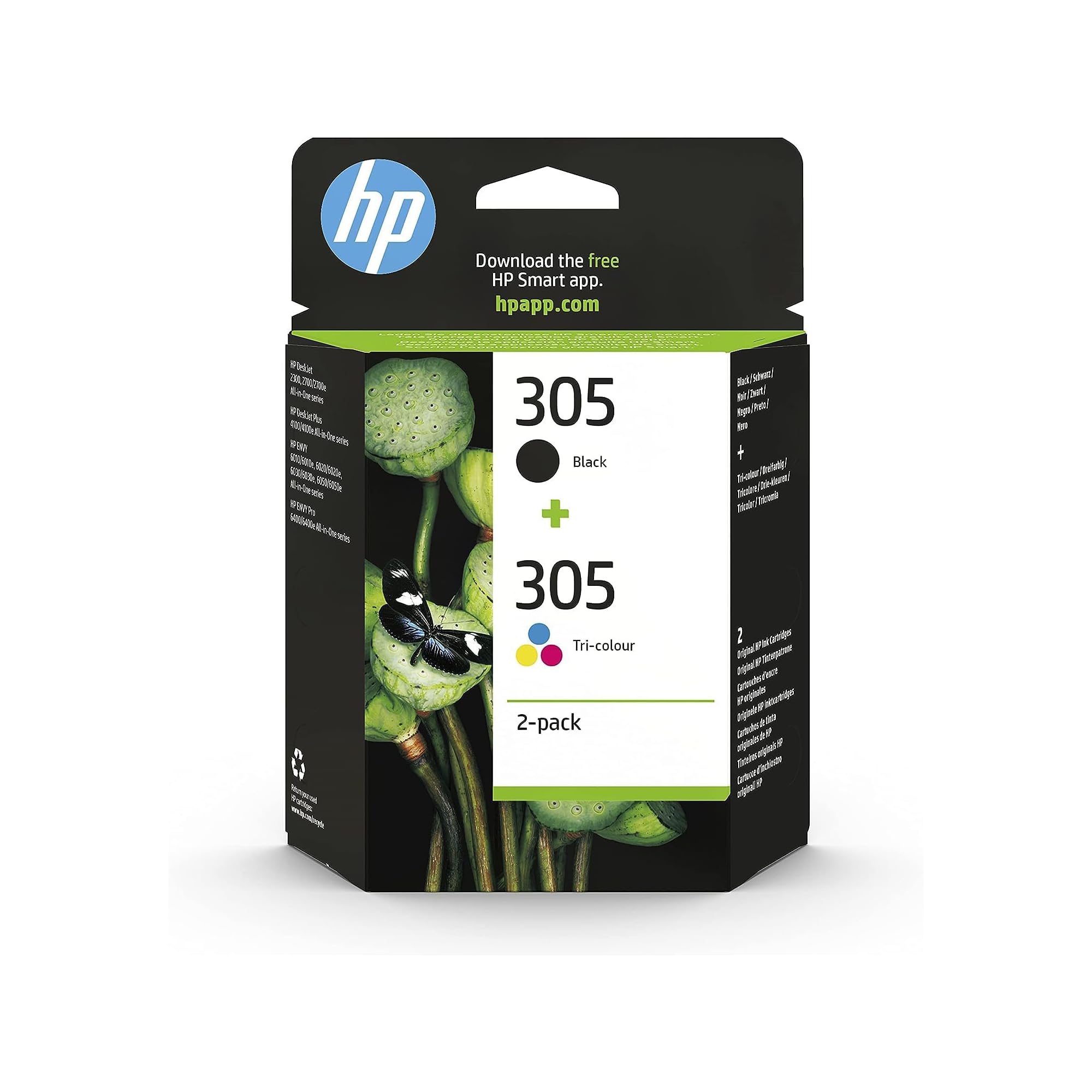 HP 305, Pack de 2 Cartouches d'Encre Originales, 6ZD17AE, Noir, Cyan, Jaune, Magenta, Compatible avec HP DeskJet 2700/ 4100, HP Envy 6000/ 6400