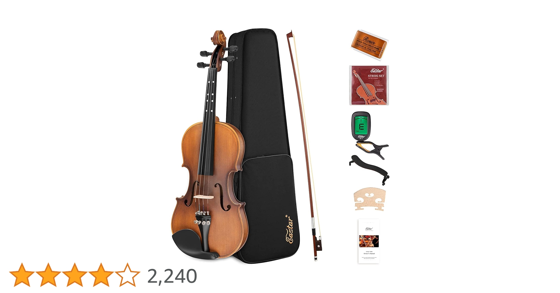 バイオリン 初心者セット 艶消し 指板マークチューナー Amazon | Eastar バイオリン 初心者セット 艶消し 指板マーク