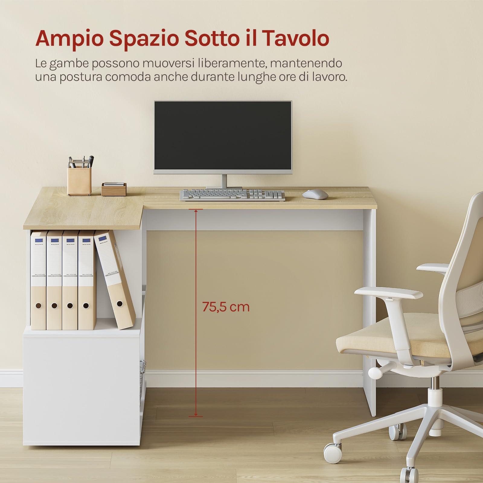 WOLTU Scrivania Angolare, 120x100 cm Scrivania a Forma di L con Libreria, Bianco+Rovere Chiaro, Scrivania Ufficio per Computer, Tavolo da Lavoro, Studio and Soggiorno