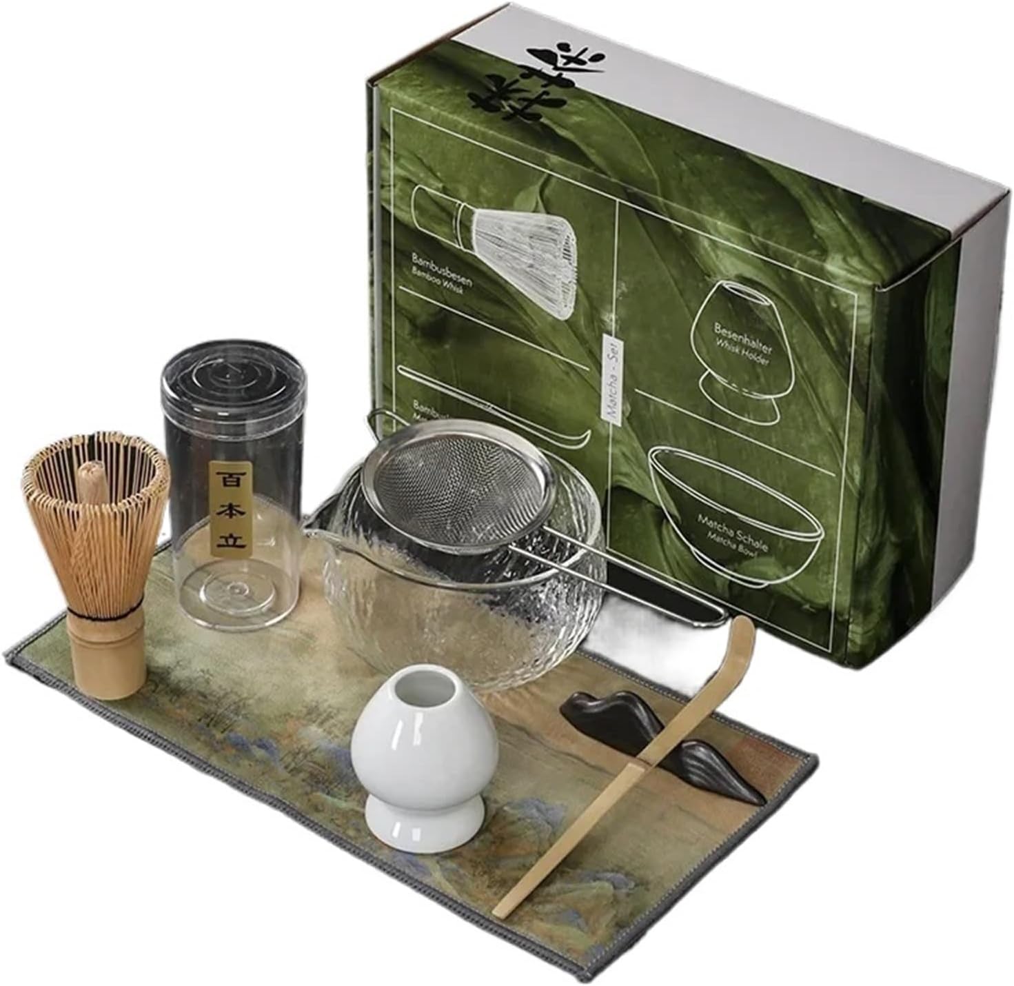 4PCS/7PCS Matcha Set Handmade Home Easy Clean Glass Bowl Bamboo Teaspoon Tea Sets Matcha Tea Making Tools(4pcs Color Box)