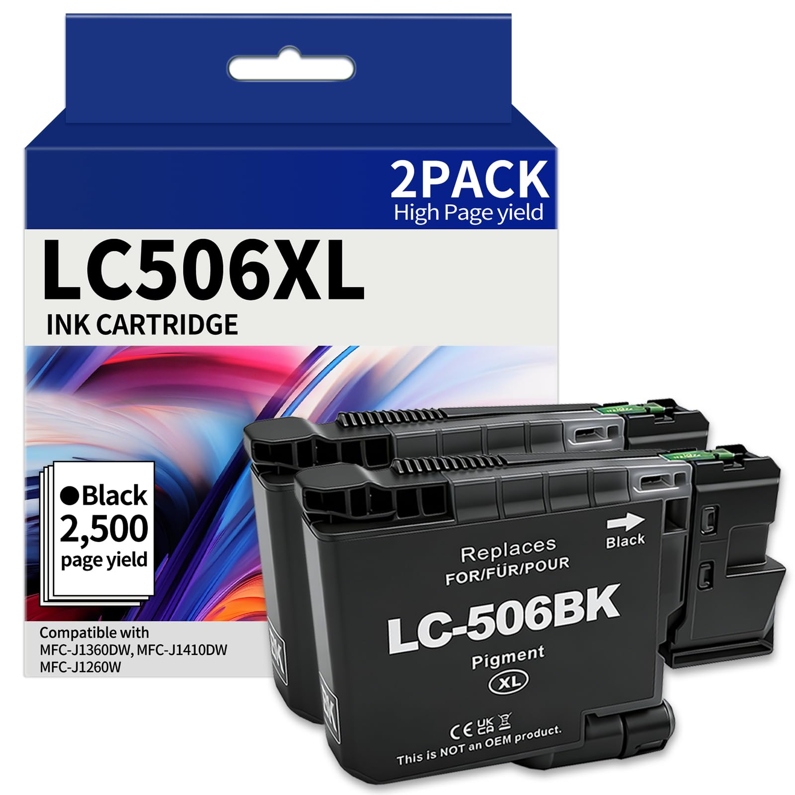 Twin Pack LC506XL Ink Cartridge Replacement for LC506 Ink Cartridge Compatible for Brother MFC-J4355DW MFC-J4555DW MFC-J4557DW Printer, High Yield 2,500 Pages Black-2 Pack (Package May Vary)