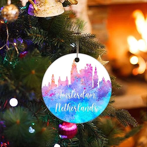 Miniatura 7 de Two-Side Printed Netherlands-Rotterdam Ceramic Christmas Ornament Novelty for Family Friends Kids Cityscape Christmas Keepsake Pendants