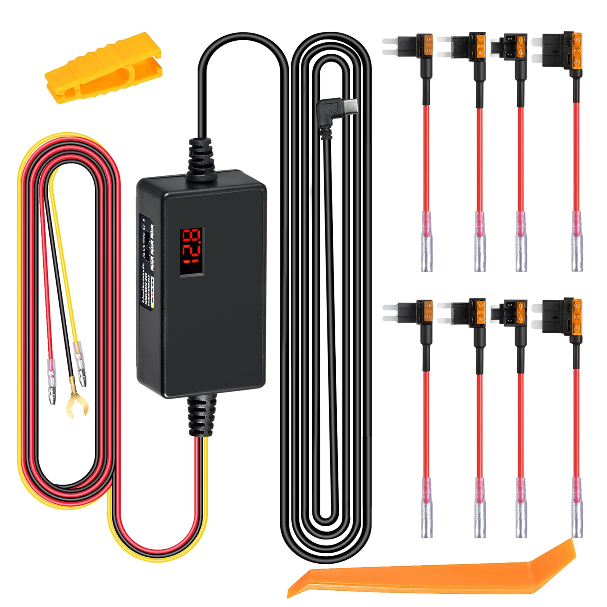 Dash Cam Hardwire Kit 12V-24V to 5V 3A with Voltage Display 24 7 Parking Mode Acc Detection 3-Level