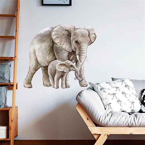 Miniatura 4 de Calcomanías de pared de elefante y elefante bebé, sacinora DIY, calcomanías de pared de animales de dibujos animados, vinilo extraíble para despegar
