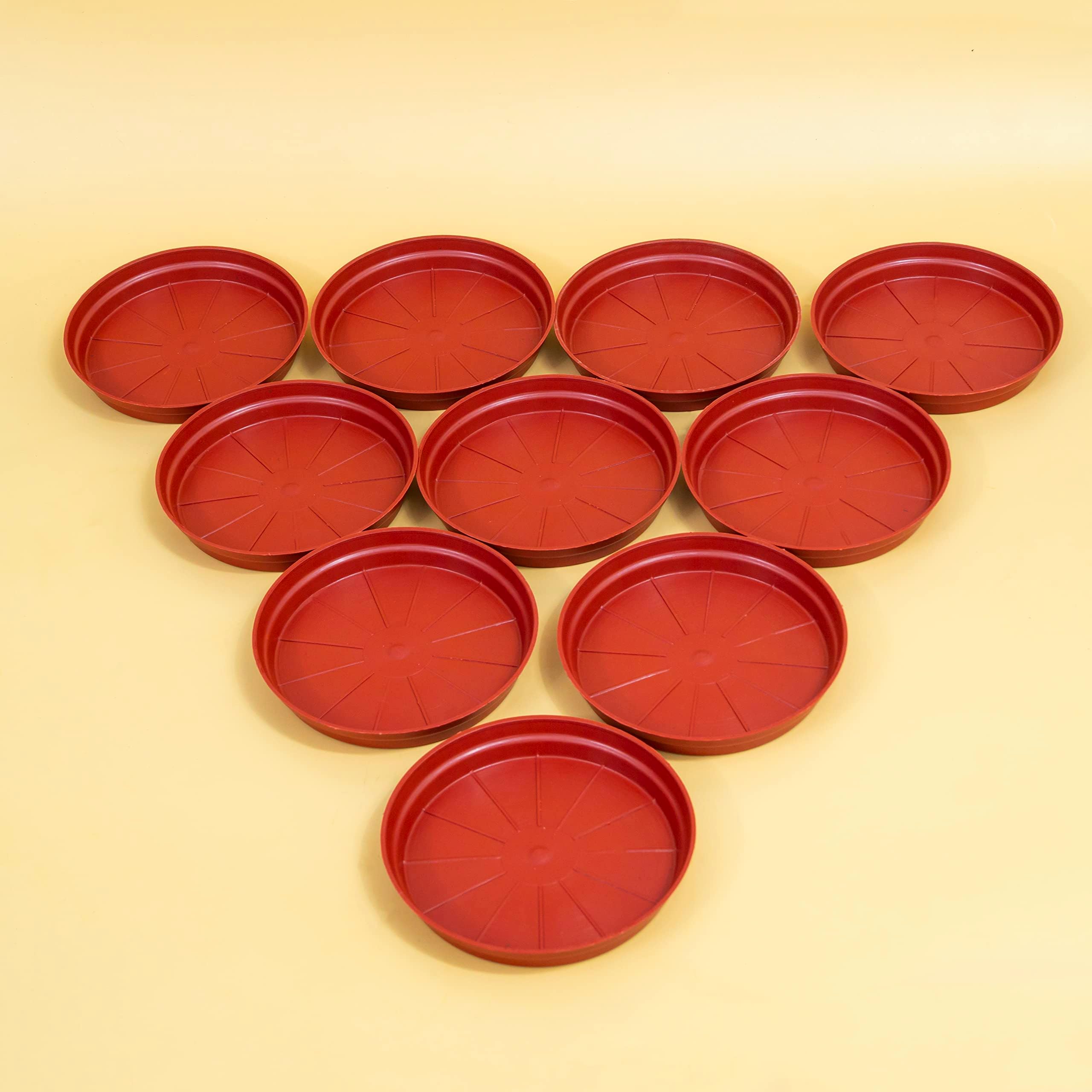 Kyari Terracotta Round Brown Planter Tray | Made With Durable Plastic | For Pots | Indoor And Outdoor Use | Garden, Balcony, Rooftop | Size: 16*16*3cm(LxBxH) | Pots And Plants Not Included | Set Of 10