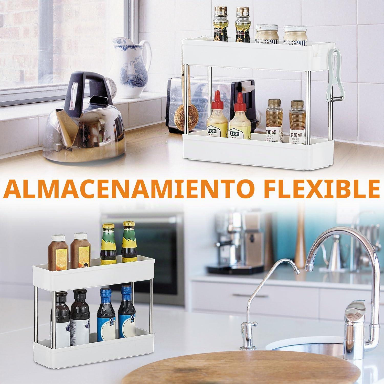 Carrito Auxiliar con Ruedas Cocina, Carro de Almacenamiento Rodante de 4 Niveles, Multifuncional Organizador Carrito Cocina para baño, lavadero, Espacio Estrecho, Plástico, 40 x 13 x 86 cm