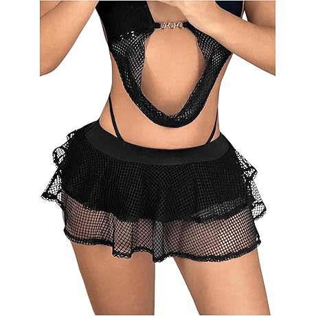 Tiered and Layer Fishnet Skirt with Low Waistline