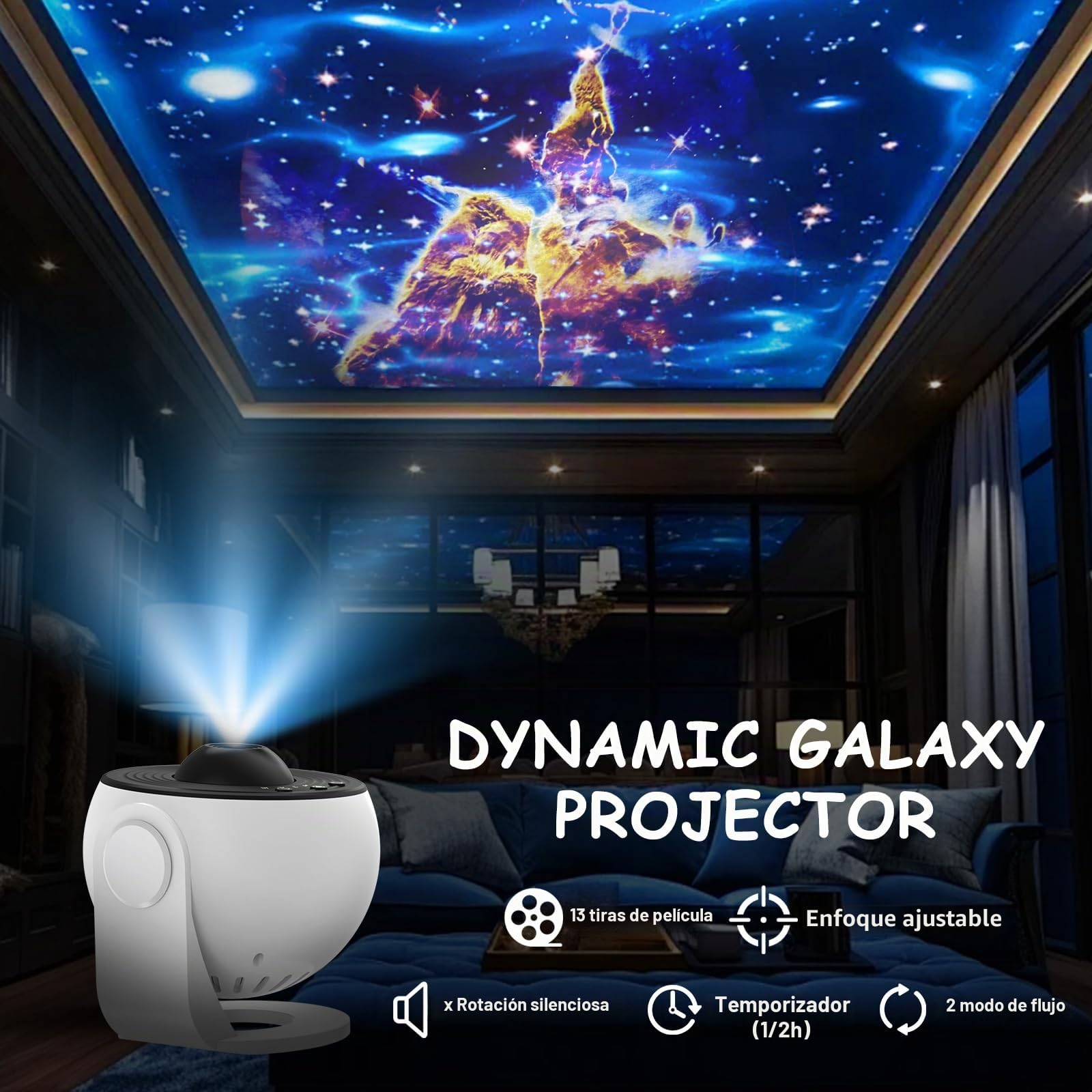 Proyector de Estrellas Planetario, Proyectors de Galaxia LED con 13 Discos de Película Luz de Noche de Cielo EstrelladoLámpara de Proyector de Luna para Niños Adultos Techo Dormitorio Sala de Estar