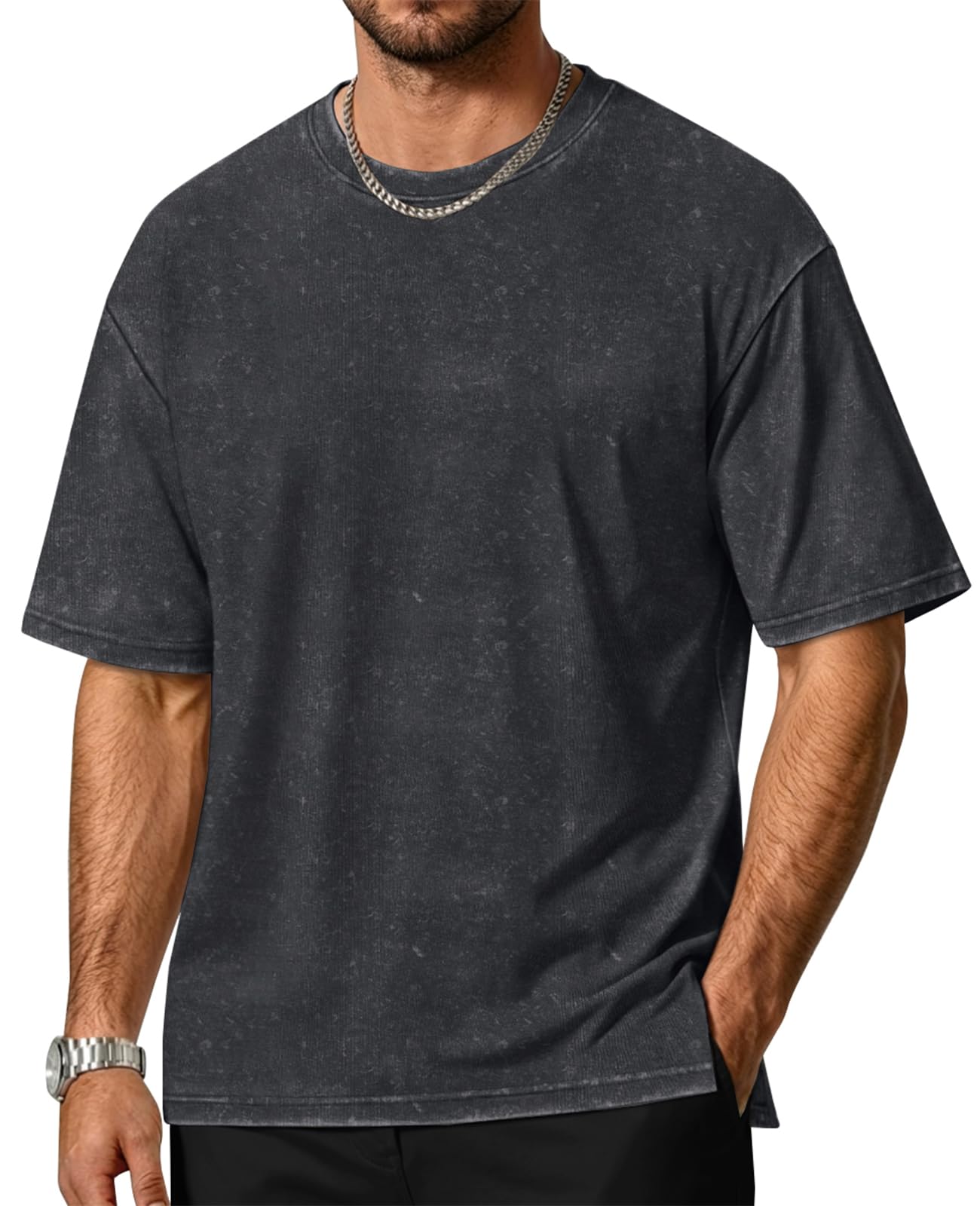 Mens T Shirts Oversized Washed Side Slits Short Sleeve Cotton Loose Tops | ADOREJOY Casual Boxy Acid Wash Tees, Summer Basic Round Neck Baggy Tshirts, Vintage Streetwear, Workout Gym Daily Wear 2026