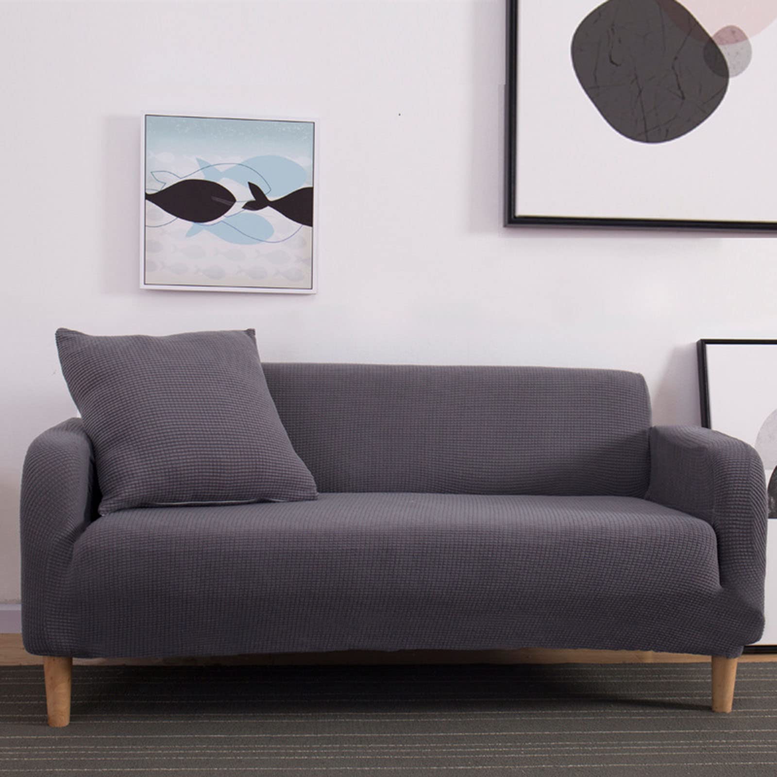 Housse de canapé extensible pour salon familial gris 3 places