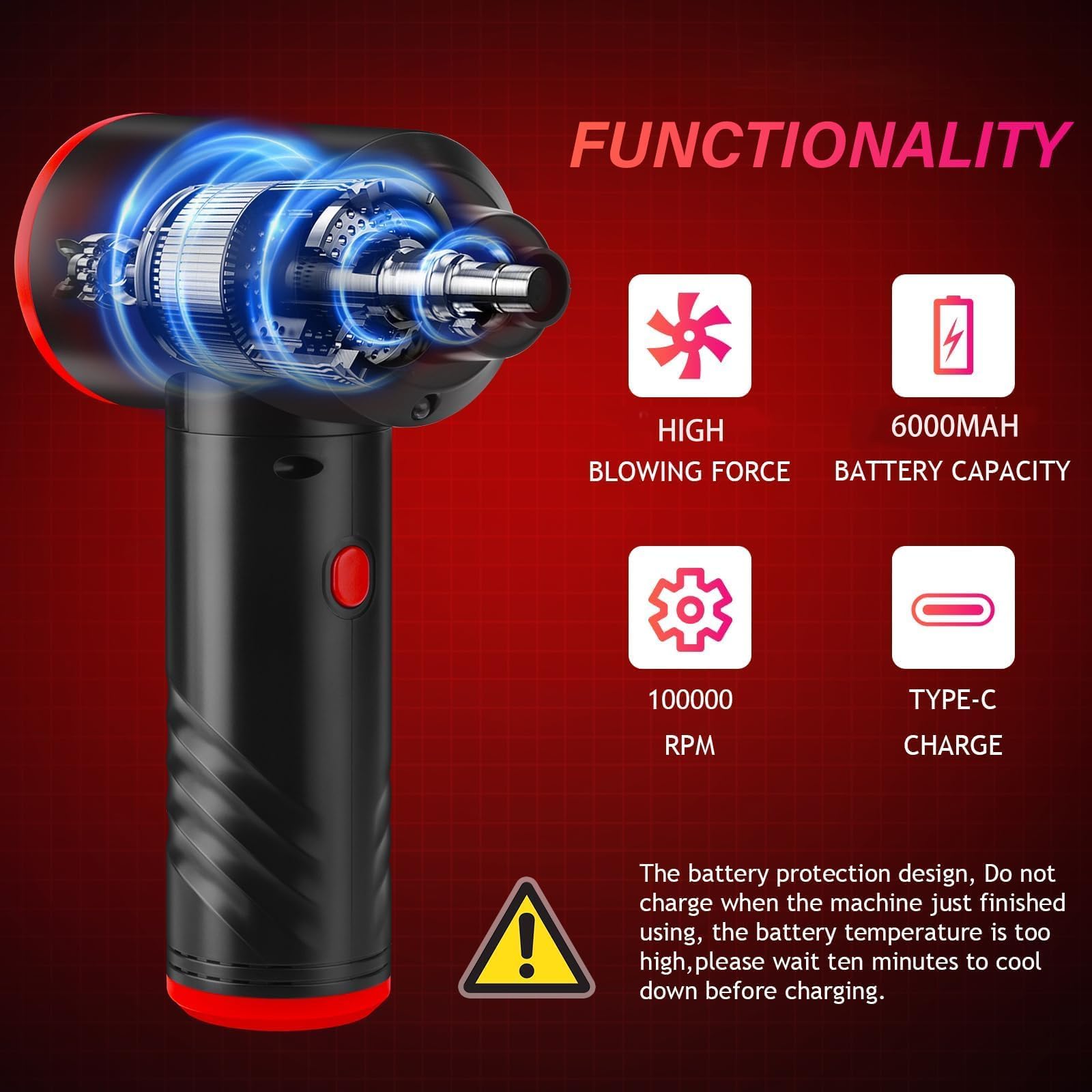 Staubgebläse Air Duster Elektrische Druckluft Mini Gebläse 3-Gang Cordless Einstellbar für PC Reinigung