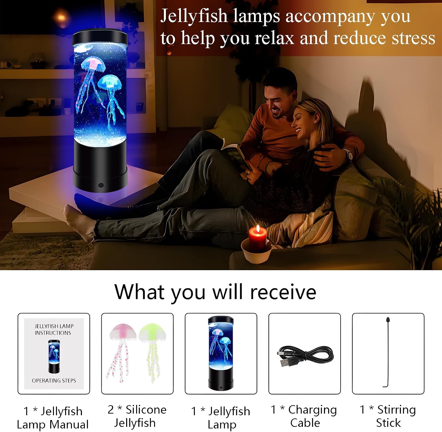 Jellyfish Lamp,7 Color Changing Night Light,USB/Battery Jelly Fish Light Lamp,Aquarium Light Desk Lamp for Home Room Bedroom Office,Jellyfish Tank Table Lamp Present Decor for Girls Boys Kids Adults image 4