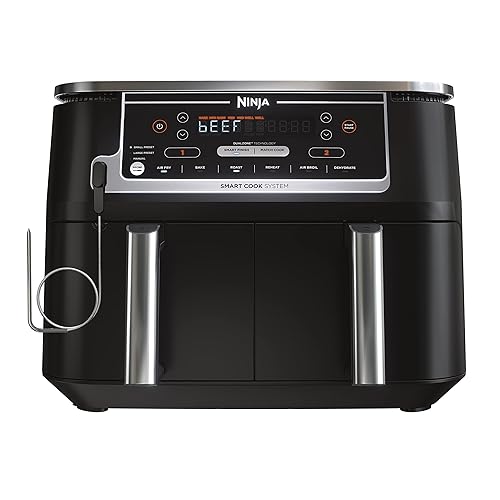 Ninja Air Fryer, Thermometer, Roast, Bake, Air Fry, Crisps, Broil, Reheats, Keep Warm, 10-in-1, Fries, Frozen Food, Veggies, and Meat, Quick Meals, Healthy Meals, Less Oil, 10 QT, Grey, DZ550 - 10-QT With Thermometer