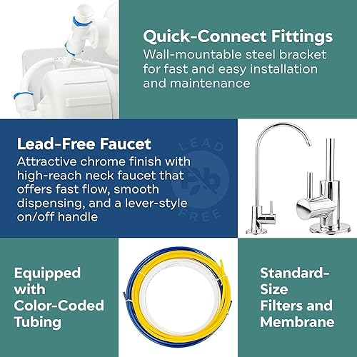 Miniatura 7 de Sistema de filtración de agua de ósmosis inversa de membranas aplicadas, sistema de filtro de agua debajo del fregadero con 5 etapas de carbono de
