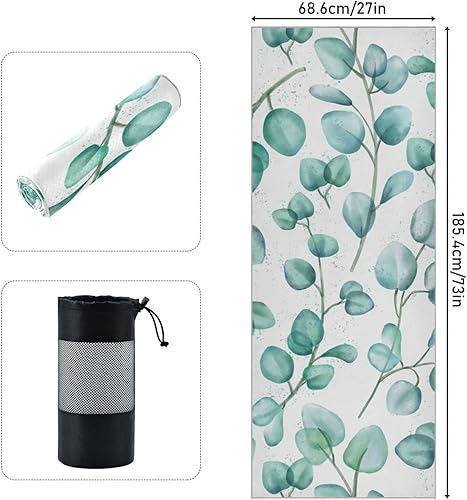 Miniatura 3 de OTVEE Toalla de yoga con hojas de eucalipto verde, toalla para esterilla de yoga caliente  Toalla de yoga antideslizante absorbente de sudor para
