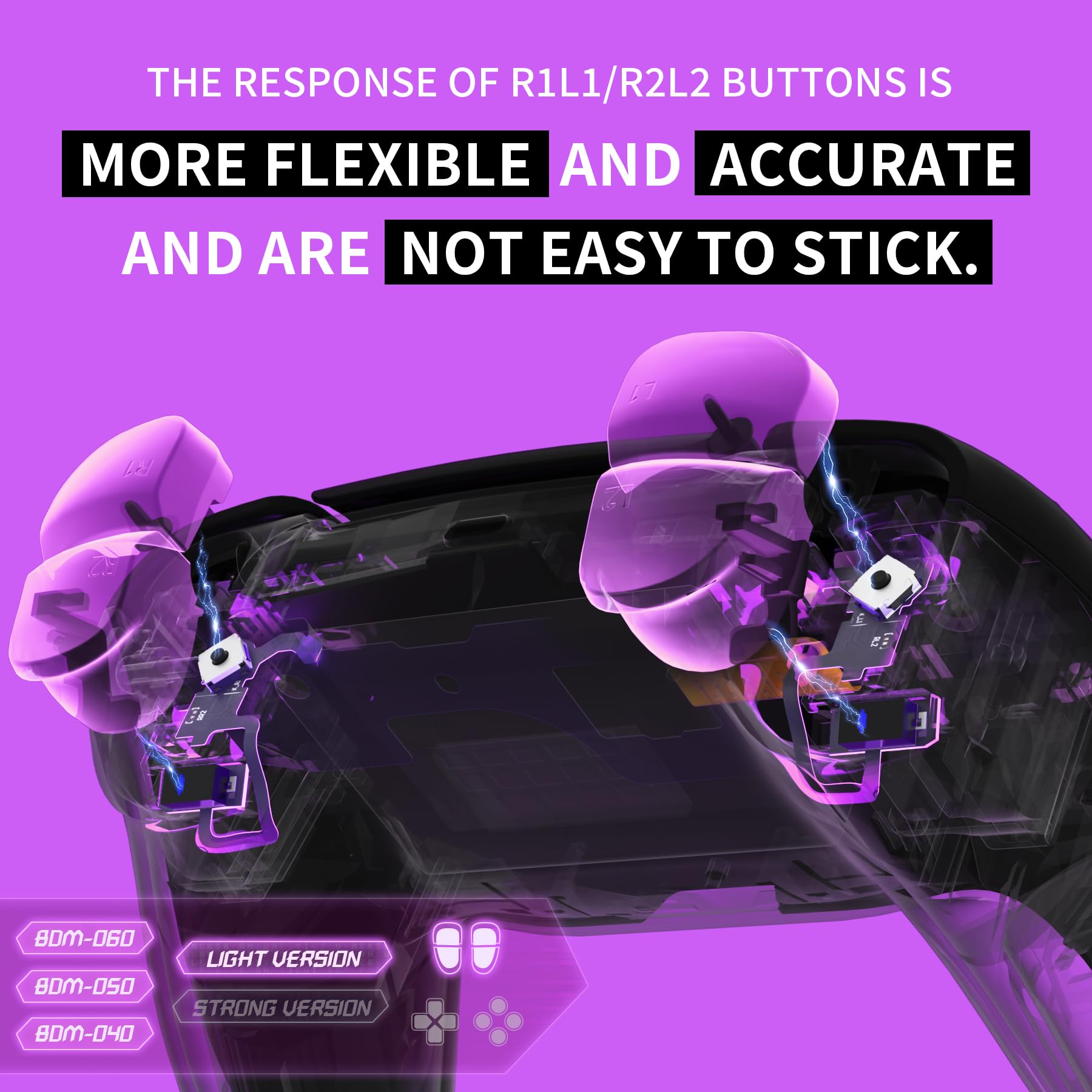 eXtremeRate Clicky Hair Trigger Kit V2 per ps5 Controller BDM 040 050 060, Microinterruttore L2R2 Trigger Stop Ergonomico Tasti L1R1 Tattili Mouse Click Kit per ps5 Joystick-Versione Leggera