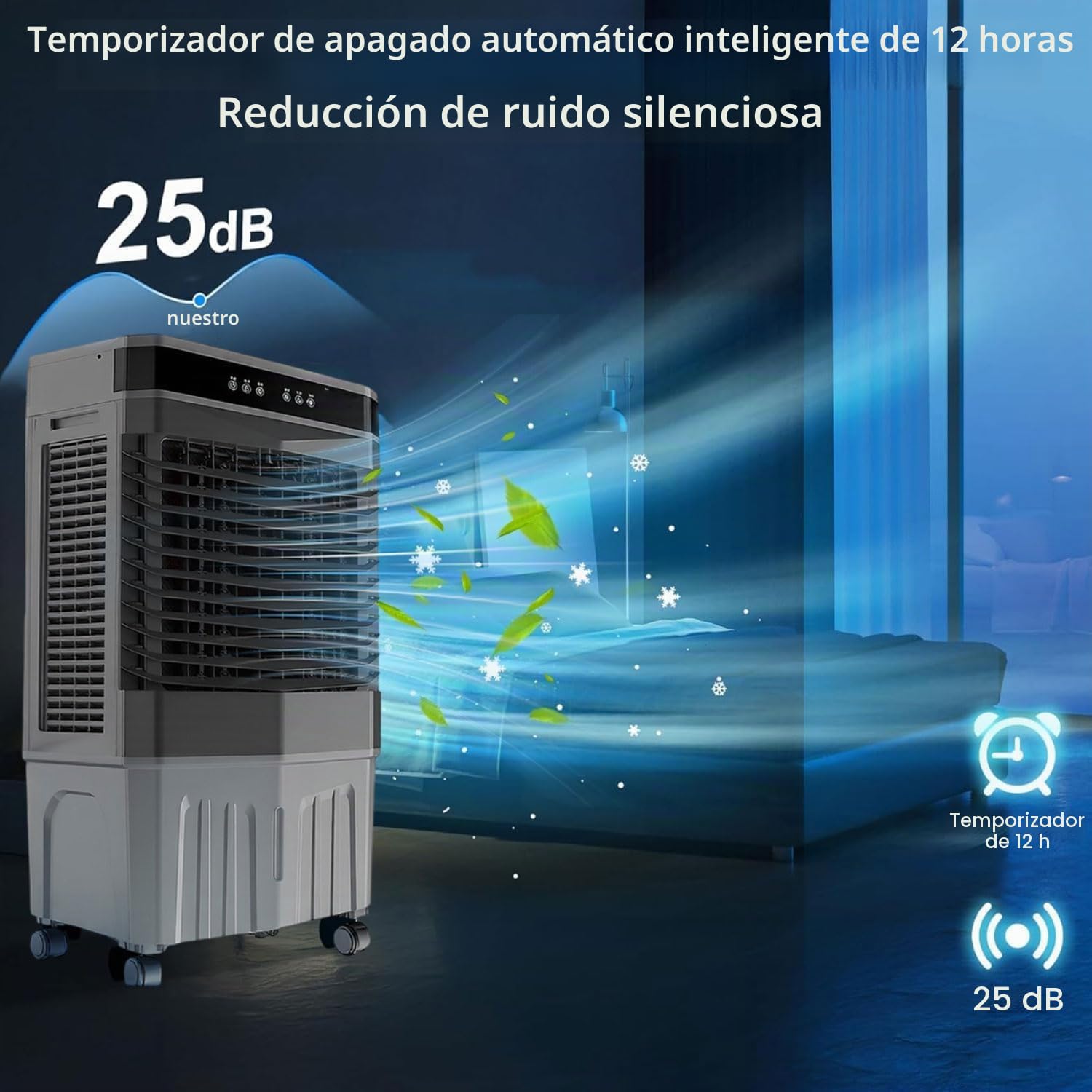 Aire Acondicionado portátil sin Tubo Exterior climatizador evaporativo Industrial Enfriador de Aire 3 Velocidades, 12H Temporizador, para Sala de Estar, oficinas, Exteriores, Salones de Banquetes