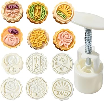 Moon Cake Stamps Cookie Mold Chinese Mid-autumn Festival DIY Hand Press 6Pcs 50g Cookie Stamps Pastry Mooncake Dessert Make Accessories Tool for Flower Moon Cutter Cake Baking Decoration