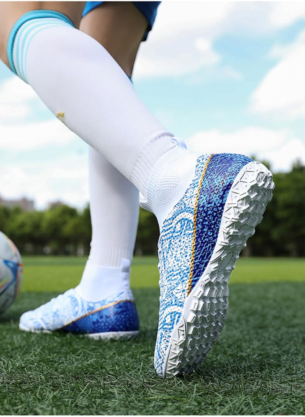 Men's Soccer Cleats High-Top Turf & AG Spikes Shoes Unisex Adult Training Athletic Sneakers for Women Youth Boys Girls with Shin Guard Sock Set