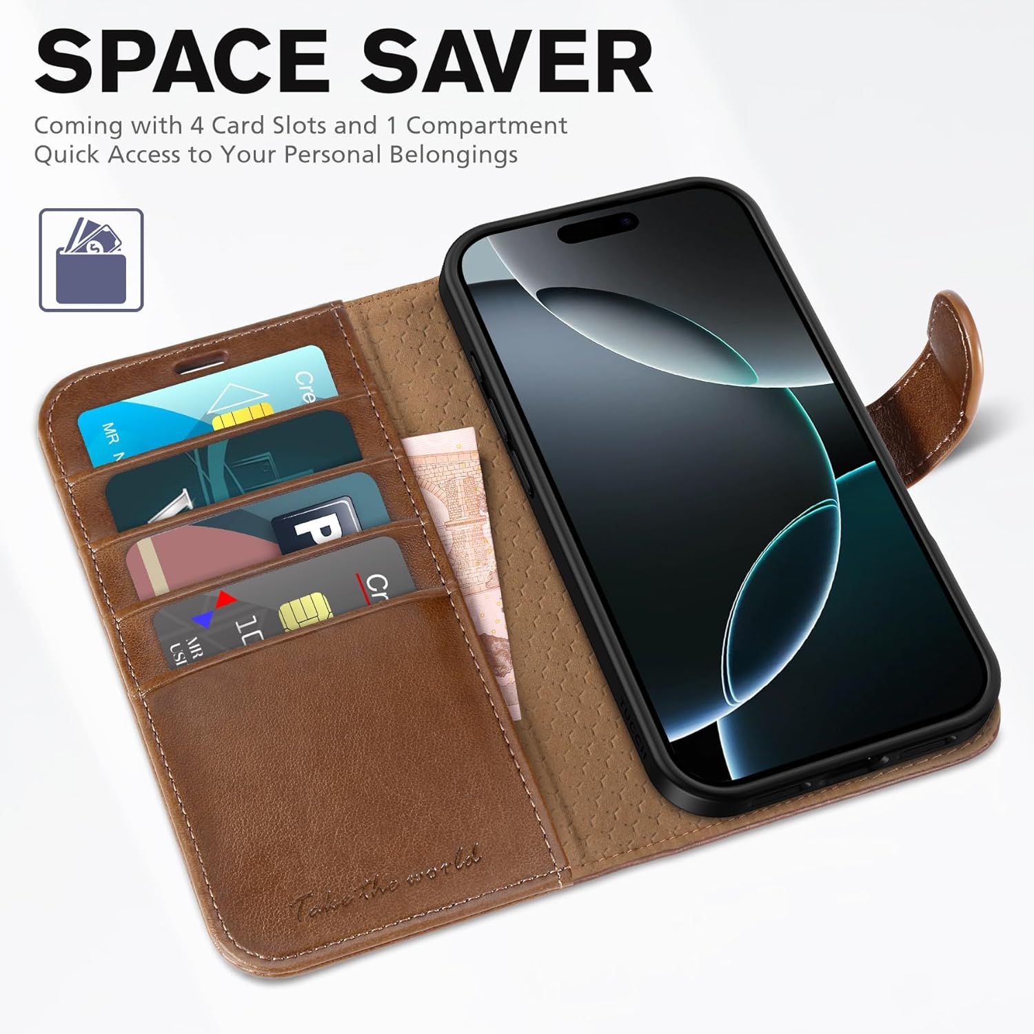 TUCCH Case for iPhone 16 Pro, Flip Wallet PU Leather Magnetic Protective Cover with [RFID Blocking] [4 Card Slots] Stand TPU Interior Case Compatible with iPhone 16 Pro, Brown