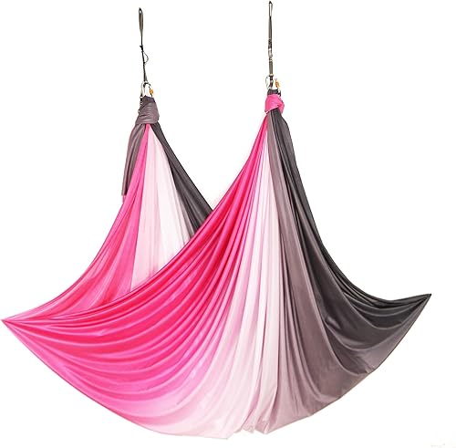 Miniatura 7 de Hamaca aérea de yoga, pilates de seda, juego de columpios de yoga con mosquetones, cadena de margarita, guía de postura de 5.5 yardas Tela solamente