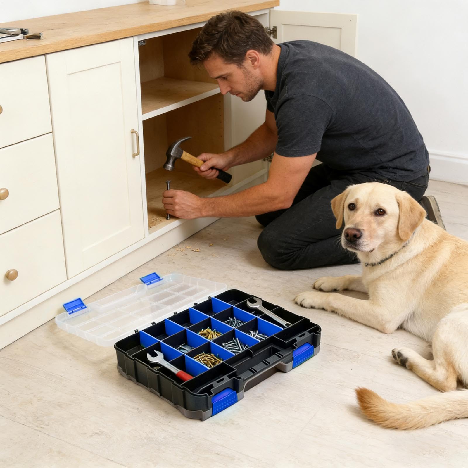 Organizzatore Per Piccoli Componenti Contenitore con 34 Scomparti a Doppia | Scatola per Piccoli Componenti e Utensili per Dadi Chiodi Bulloni Gioielli Componenti Elettronici Garage Officin