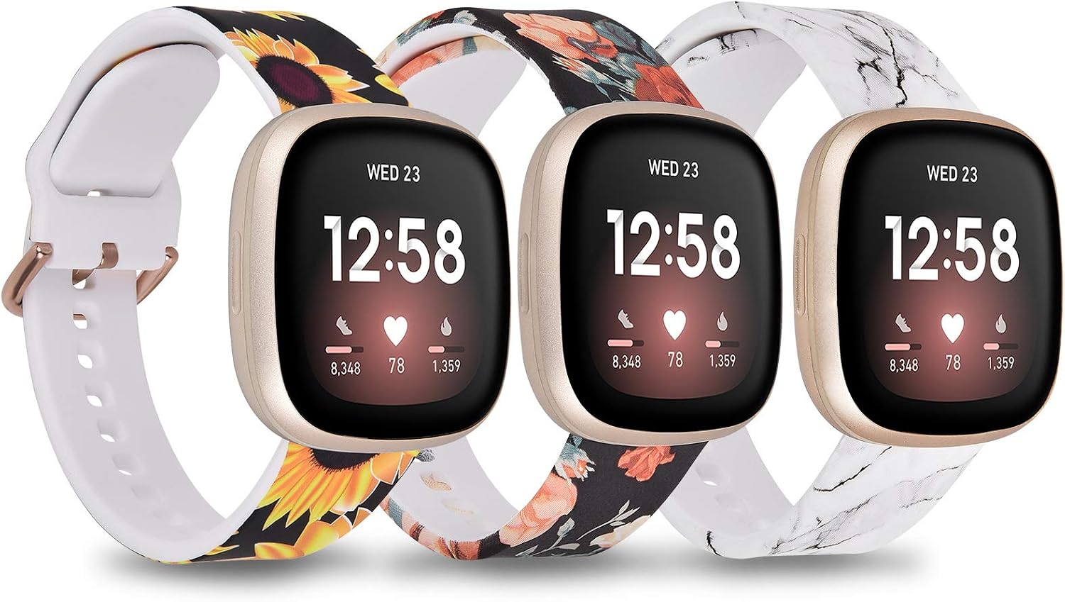 QINGQING Compatible with Fitbit Versa 3/ Fitbit Versa 4/ Fitbit Sense 2 / Fitbit Sense Bands Sets for Women Men, Soft Silicone Fadeless Pattern Printed Replacement Floral Bands for Fitbit Versa 3/Sense Smart Watch