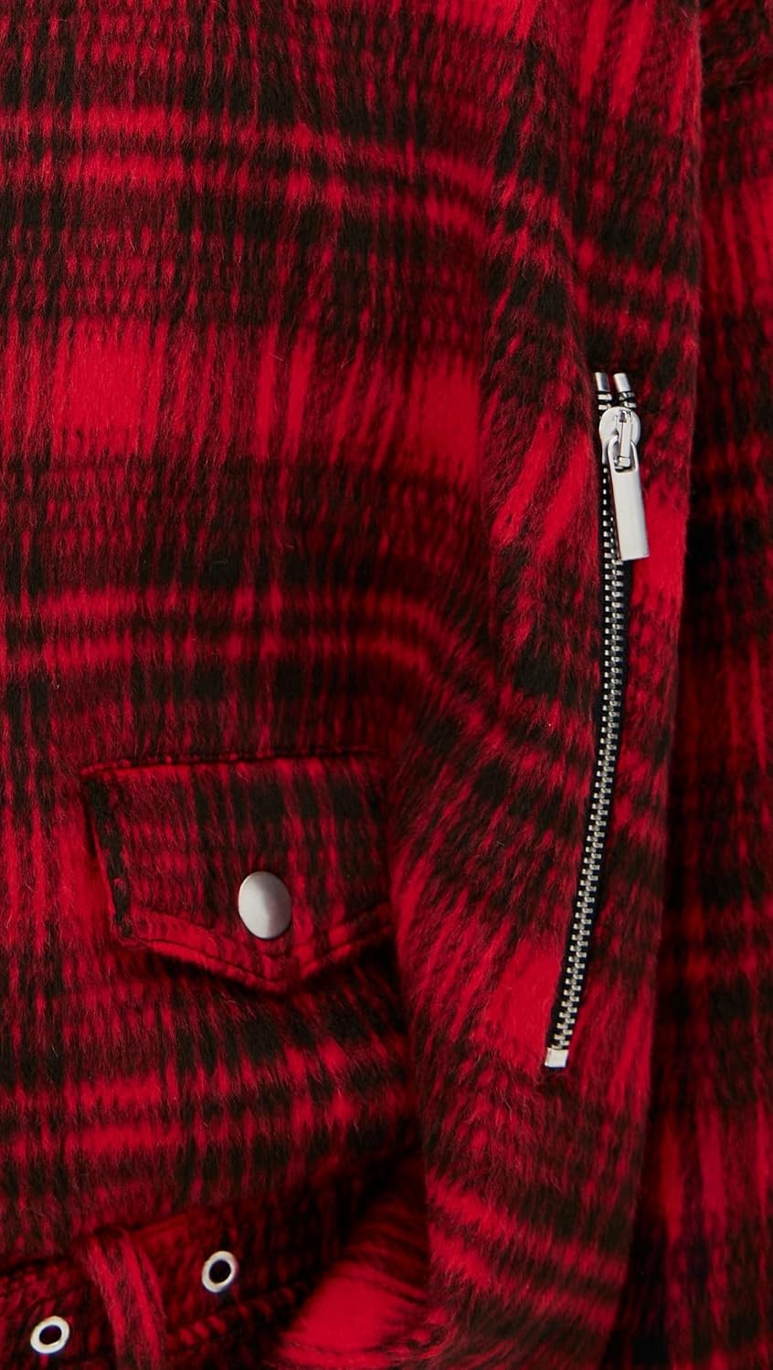 Women's Checkered Oversized Blouson Belted Bomber - Image 6