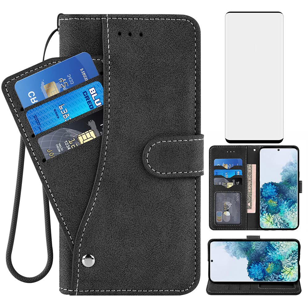 Asuwish Samsung Galaxy S20 Wallet Case,Luxury Leather Phone Cases with Credit Card Holder Slim Kickstand Stand Shockproof Rugged Flip Folio Protective Cover for Galaxy S 20 20S GS20 5G (2020) Black