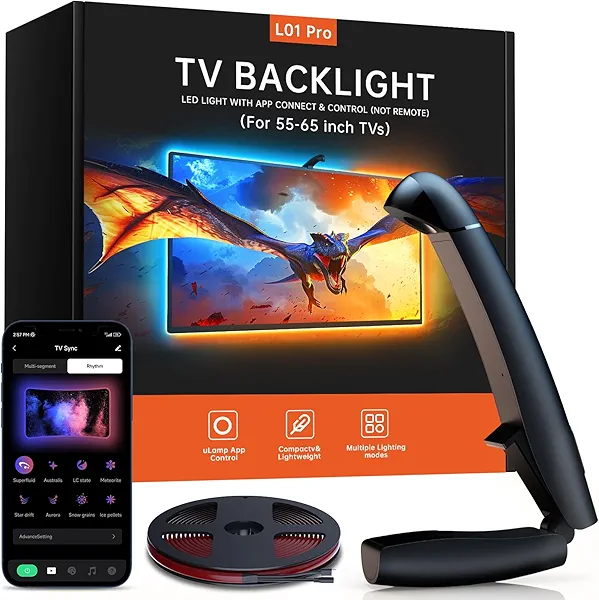 TV LED Backlight, 14.7ft Cuttable TV Lights That Change with TV for 55-65 Inch Screen and PC Monitor, TV Backlight with Sensor, Smart App Control, Game & Music Sync Color Changing Light